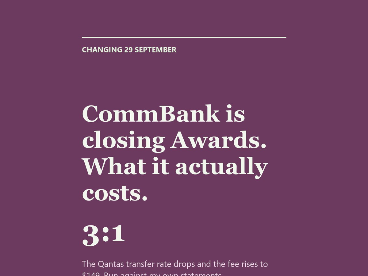 CommBank Awards closing and the Qantas transfer rate change