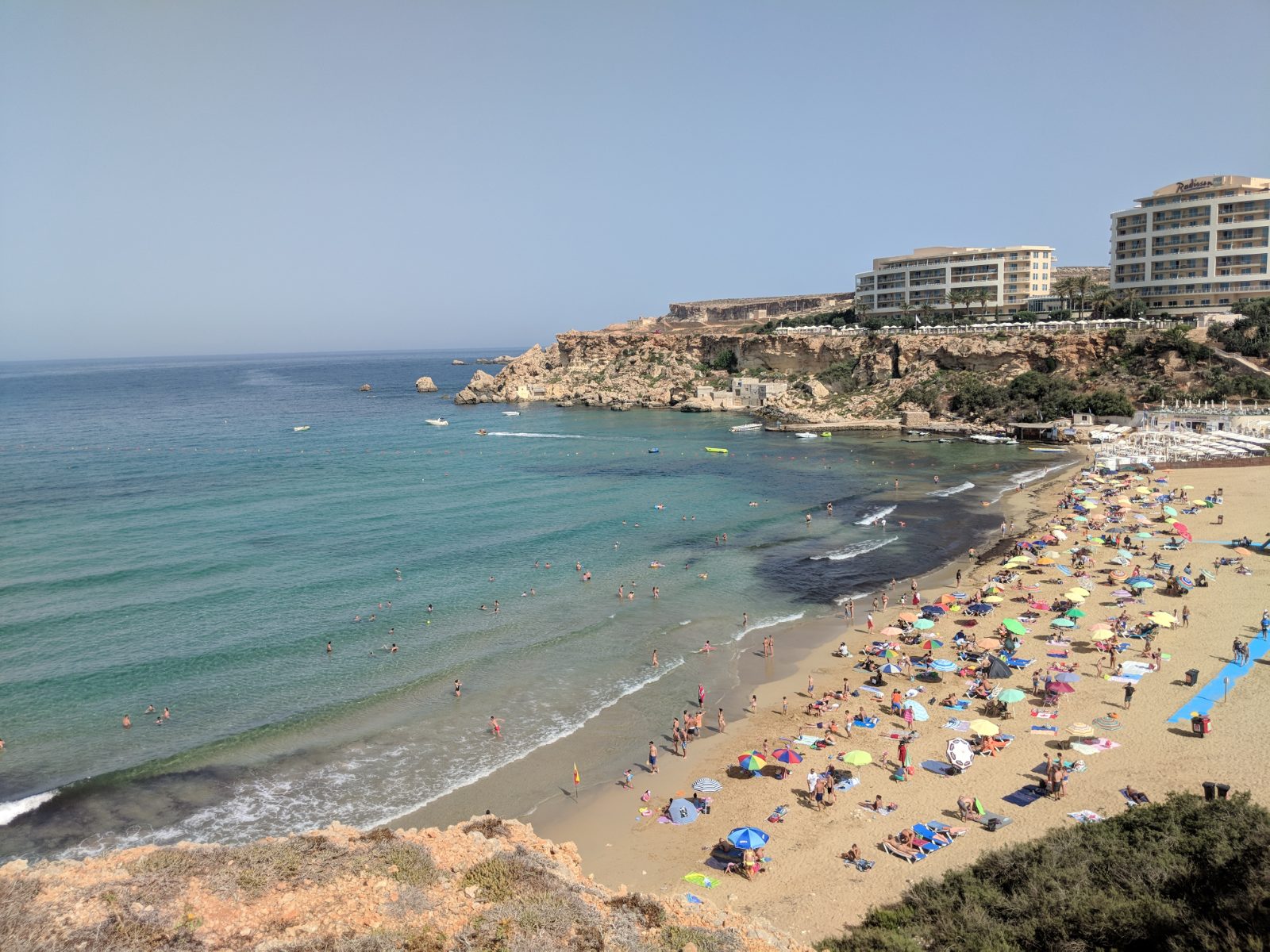 The coastline at Golden Bay, Malta
