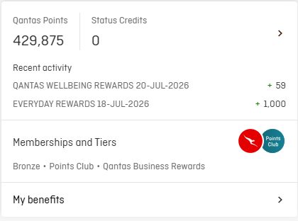 Qantas Frequent Flyer points balance